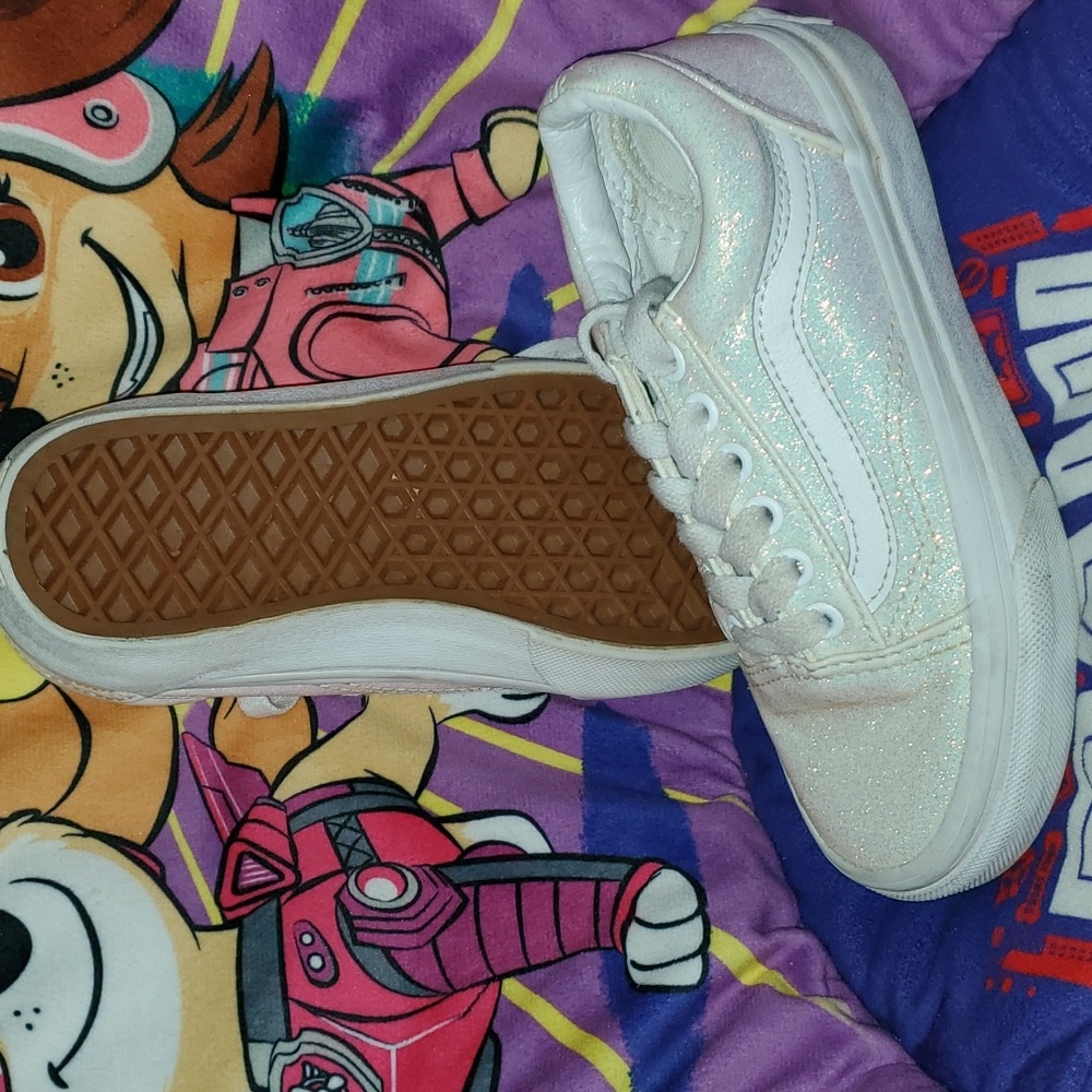 Worn once kids 12 glitter white Van's